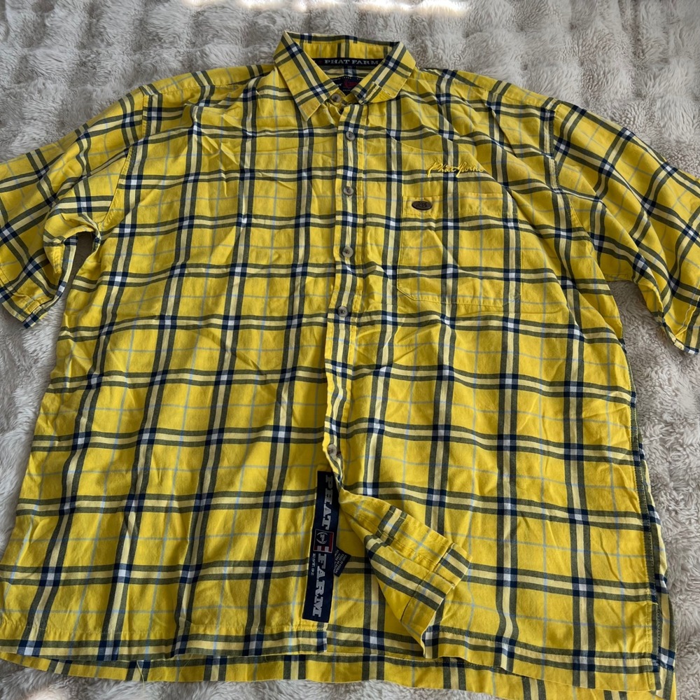Phat Farm Y2K Mens XL‎ Plaid Button Up Short Sleeve Shirt 2000's